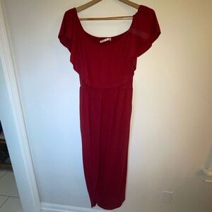 Maxi red/burgundy dress Nemidor size 16 boho stretchy pockets